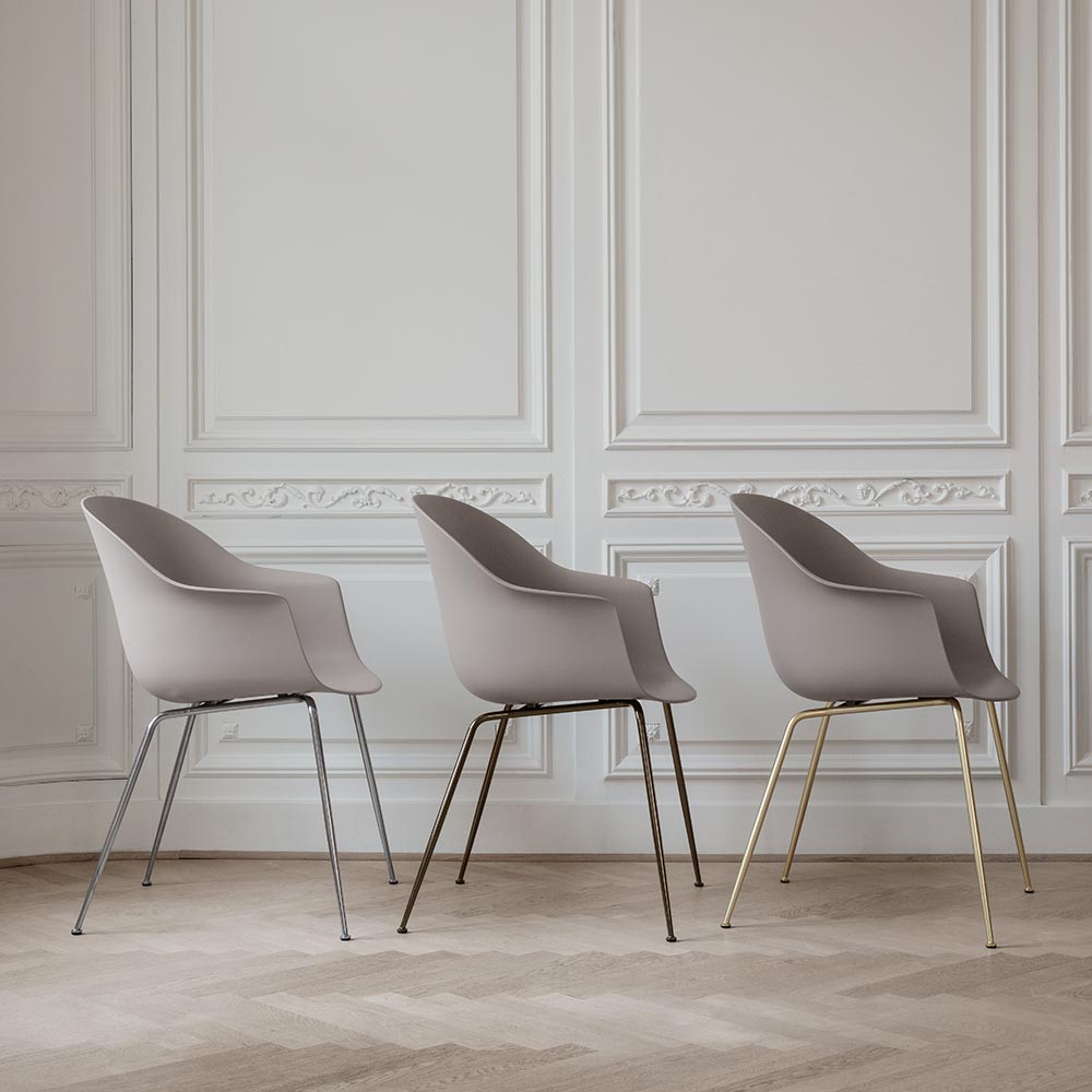 Bat Unupholstered Dining Chair - Alabaster White, Black Chrome Base