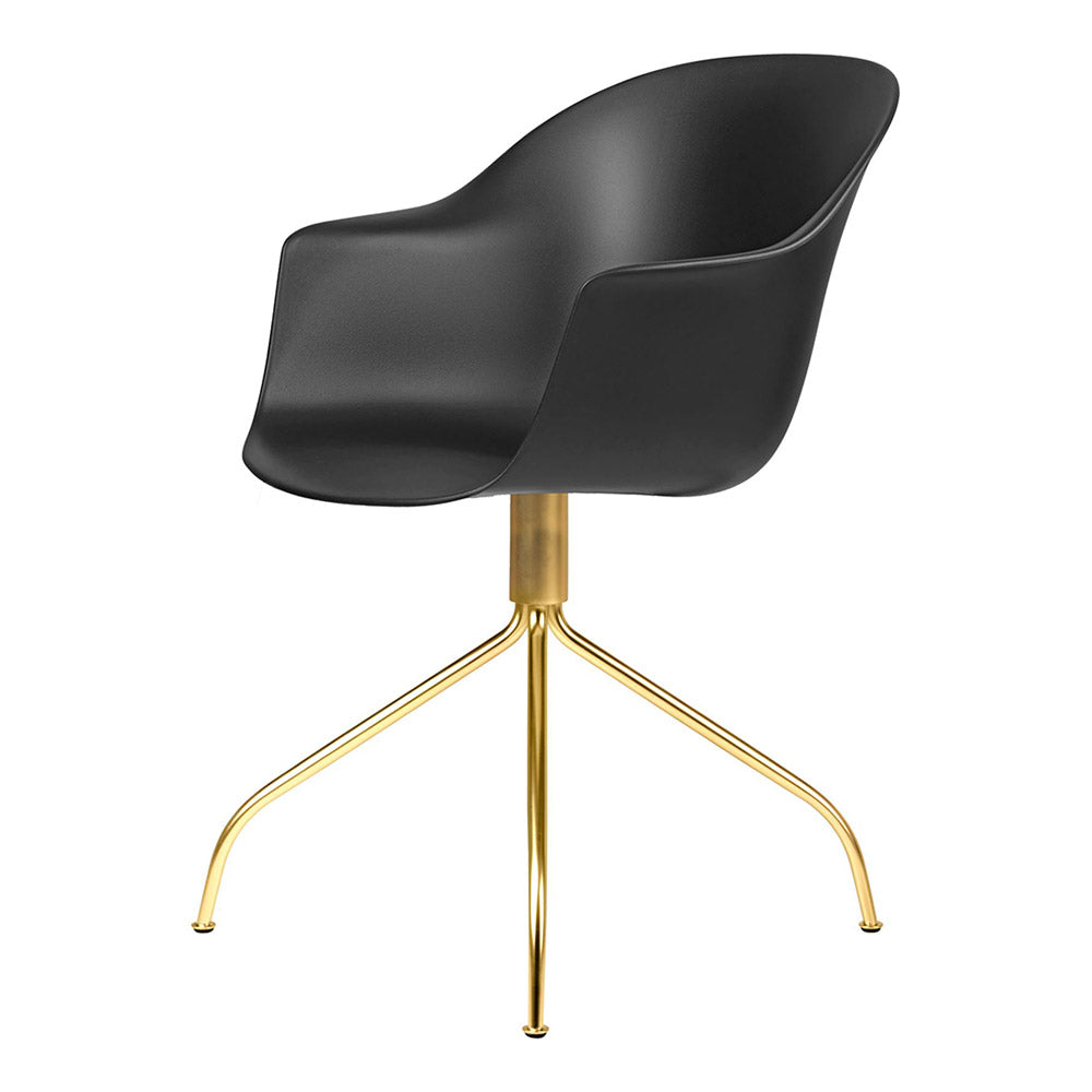 Bat Unupholstered Meeting Chair - Black Shell, Brass Semi Matte Swivel Base
