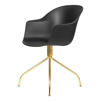 Bat Unupholstered Meeting Chair - Black Shell, Brass Semi Matte Swivel Base
