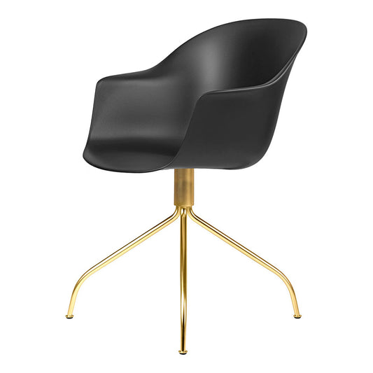 Bat Unupholstered Meeting Chair - Black Shell, Brass Semi Matte Swivel Base