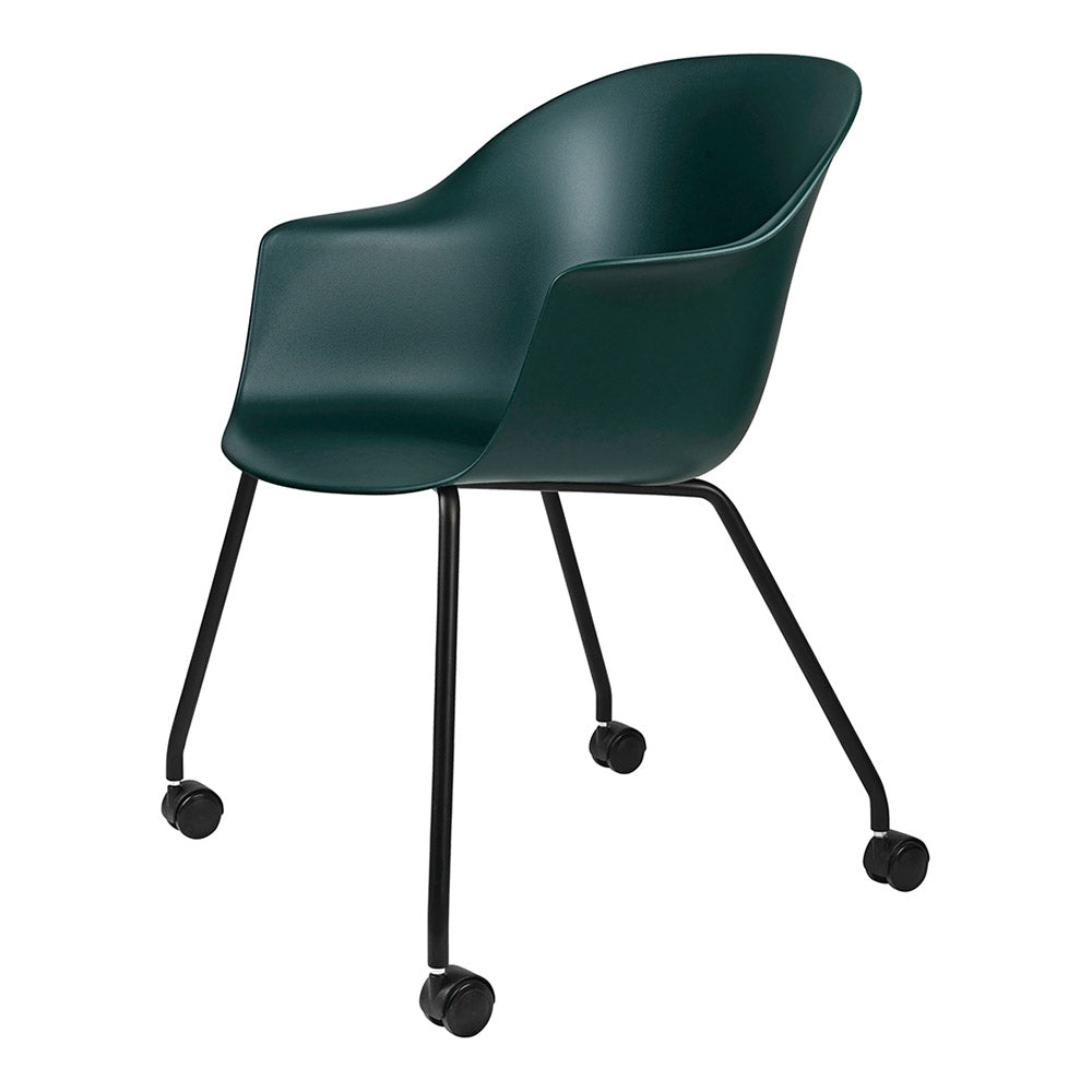 Bat Unupholstered Meeting Chair - Dark Green Shell, 4-Leg Base With Castors