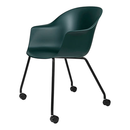 Bat Unupholstered Meeting Chair - Dark Green Shell, 4-Leg Base With Castors