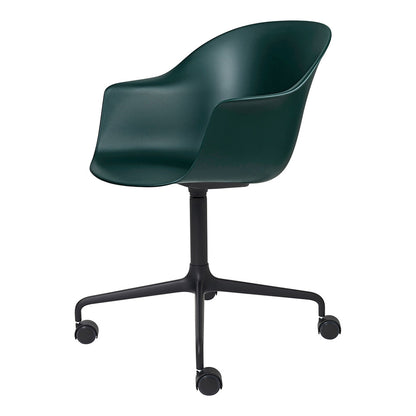 Bat Unupholstered Meeting Chair - Dark Green Shell, 4-Star Base With Castors