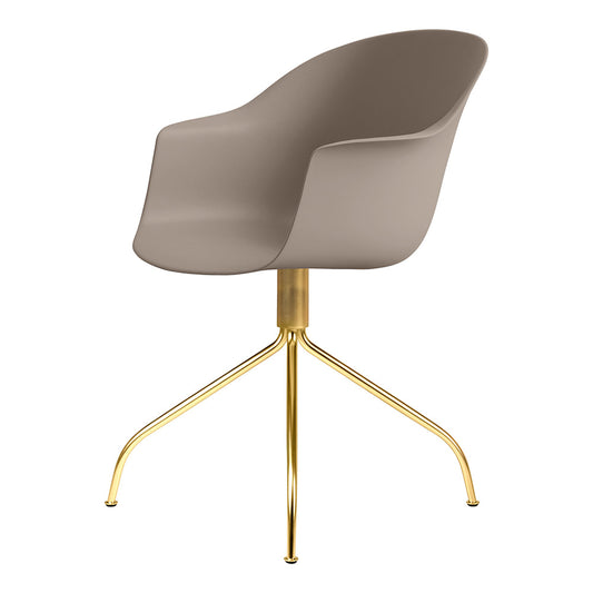 Bat Unupholstered Meeting Chair - New Beige Shell, Brass Semi Matte Swivel Base