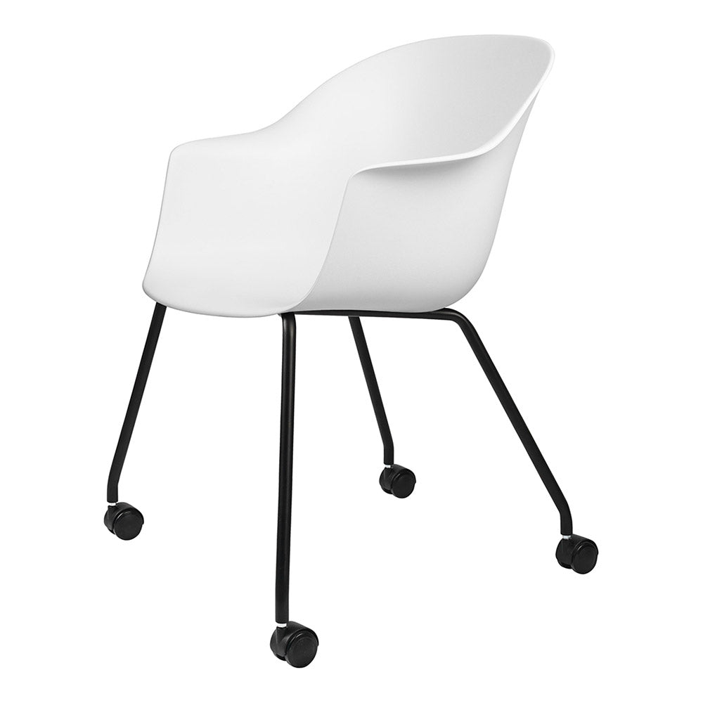 Bat Unupholstered Meeting Chair - Pure White Shell, 4-Leg Base With Castors