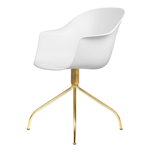 Bat Unupholstered Meeting Chair - Pure White Shell, Brass Semi Matte Swivel Base