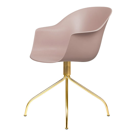 Bat Unupholstered Meeting Chair - Sweet Pink Shell, Brass Semi Matte Swivel Base