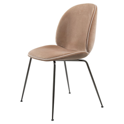 Beetle Fully Upholstered Dining Chair - Fawn Beige Velvet, Light Beige Velvet Piping, Black Chrome Base