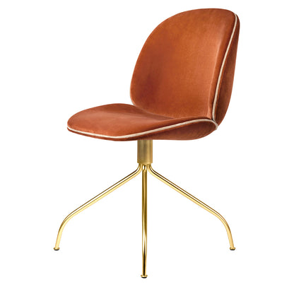 Beetle Meeting Chair - Red Velvet, Pink Velvet Piping, Brass Swivel Base