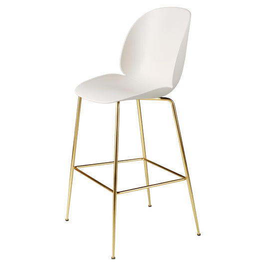 Beetle Unupholstered Bar Chair - Alabaster White, Brass Semi Matte