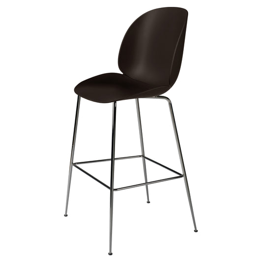 Beetle Unupholstered Bar Chair - Mocha Brown, Black Chrome Base