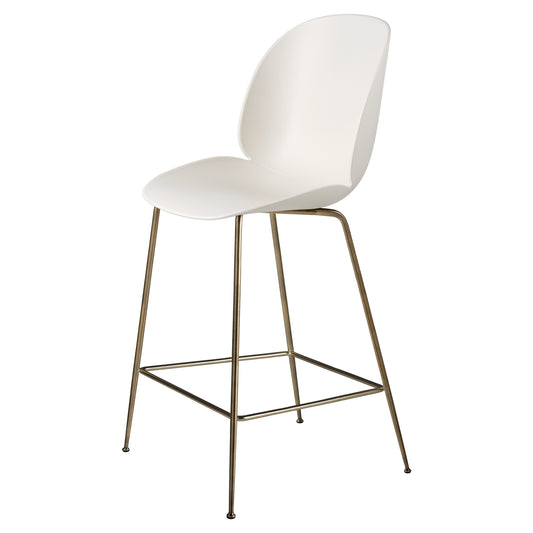 Beetle Unupholstered Counter Chair - Alabaster White, Antique Brass Base