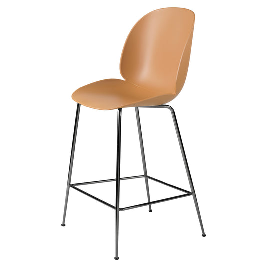 Beetle Unupholstered Counter Chair - Amber Brown, Black Chrome Base