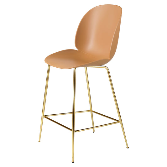 Beetle Unupholstered Counter Chair - Amber Brown, Brass Semi Matte Base