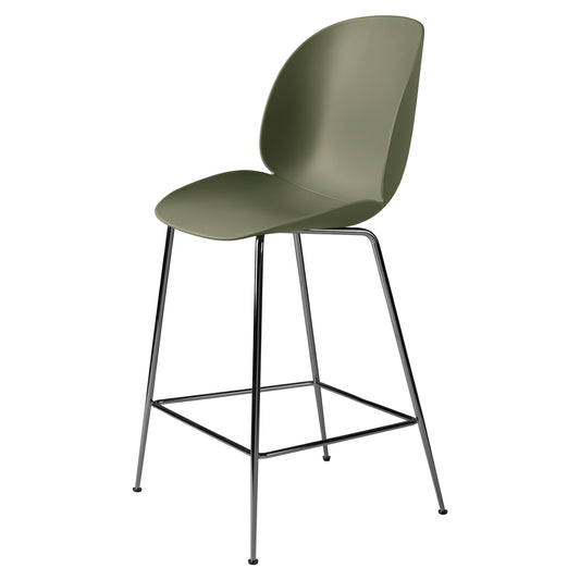 Beetle Unupholstered Counter Chair - Fern Green, Black Chrome Base
