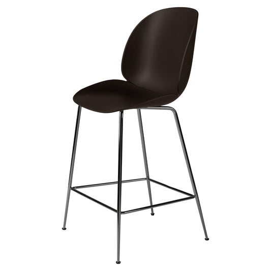 Beetle Unupholstered Counter Chair - Mocha Brown, Black Chrome Base