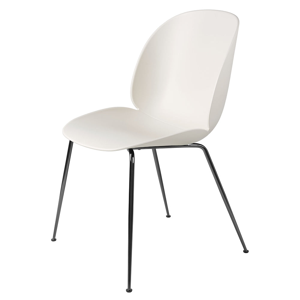 Beetle Unupholstered Dining Chair - Alabaster White, Black Chrome Base