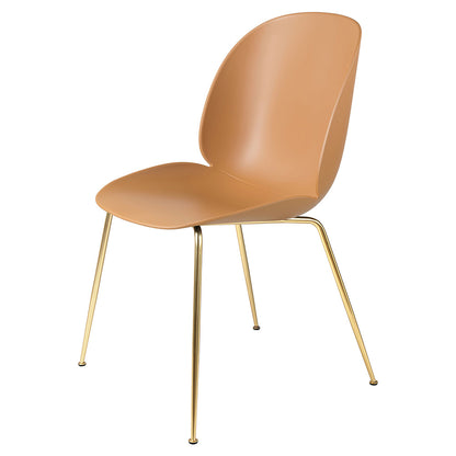 Beetle Unupholstered Dining Chair - Amber Brown, Brass Base