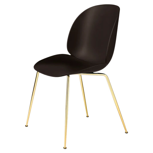 Beetle Unupholstered Dining Chair - Mocha Brown, Brass Semi Matte Base
