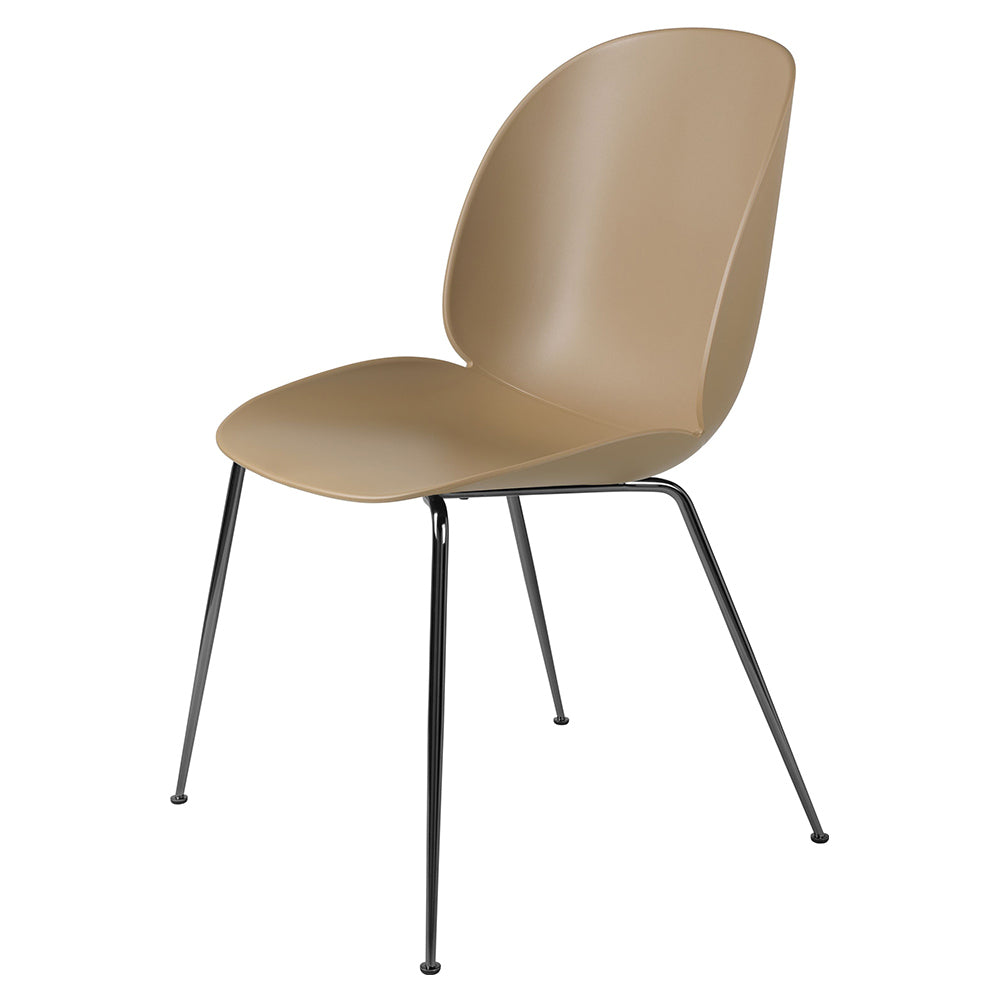 Beetle Unupholstered Dining Chair - Pebble Brown, Black Chrome Base