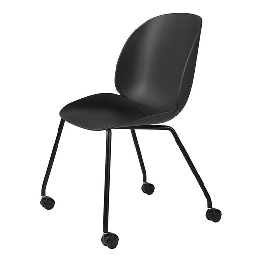 Beetle Unupholstered Meeting Chair - Black Shell, 4-Leg Base With Castors