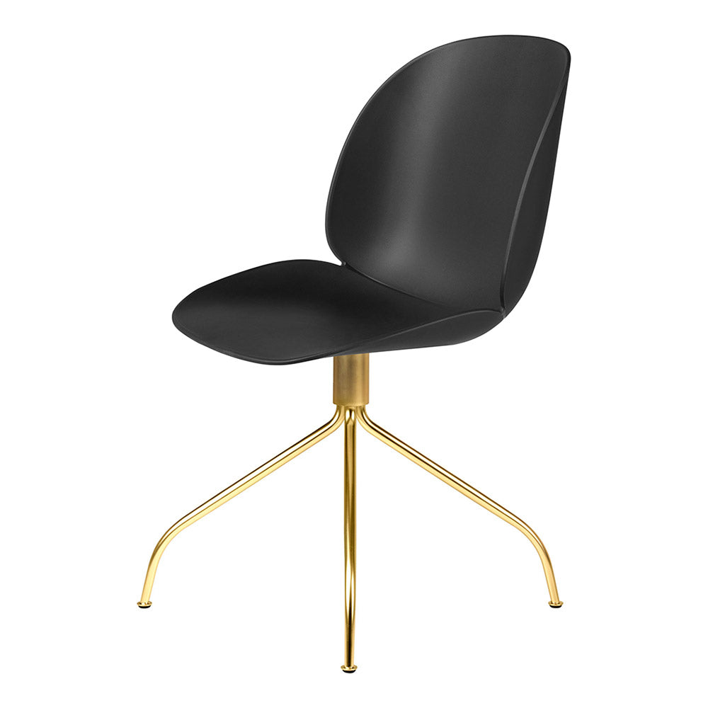 Beetle Unupholstered Meeting Chair - Black Shell, Brass Semi Matte Swivel Base