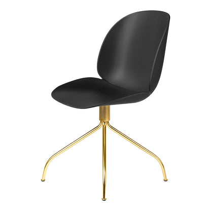 Beetle Unupholstered Meeting Chair - Black Shell, Brass Semi Matte Swivel Base