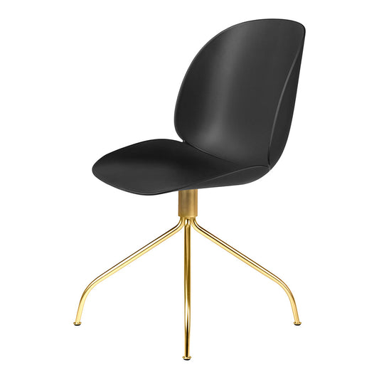 Beetle Unupholstered Meeting Chair - Black Shell, Brass Semi Matte Swivel Base
