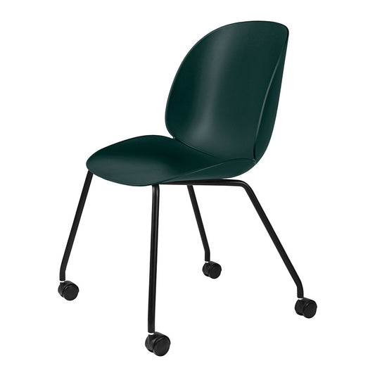 Beetle Unupholstered Meeting Chair - Dark Green Shell, 4-Leg Base With Castors