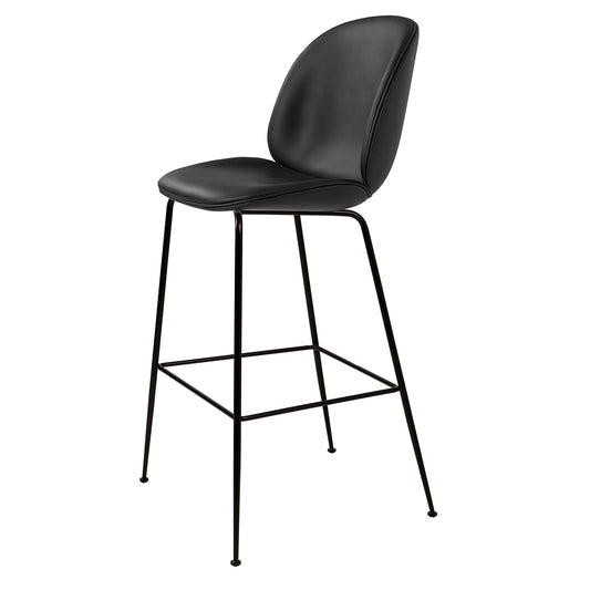 Beetle Upholstered Bar Chair - Black Leather, Black Legs