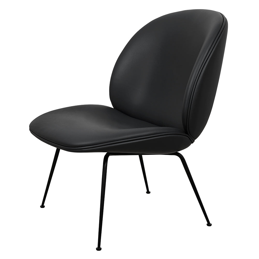 Beetle Upholstered Lounge Chair - Black Leather, Black Legs