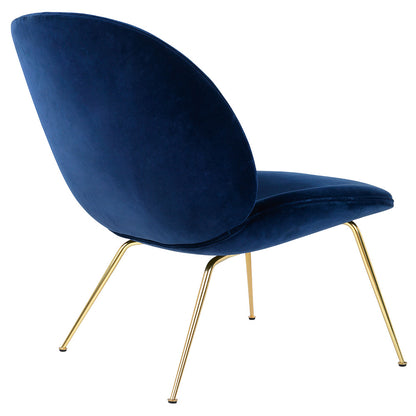 Beetle Upholstered Lounge Chair - Blue Sapphire Velvet, Brass Legs