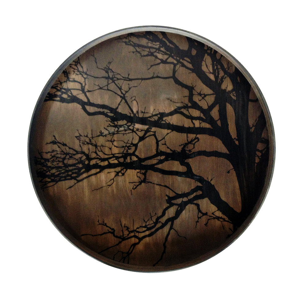 Black Tree Wooden Tray - Round, Large