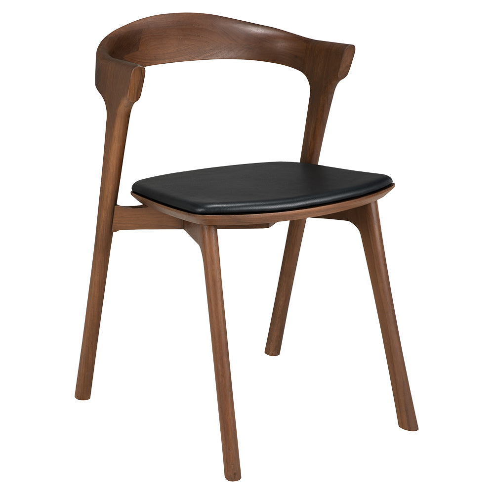 Bok Dining Chair - Black Leather, Brown Teak