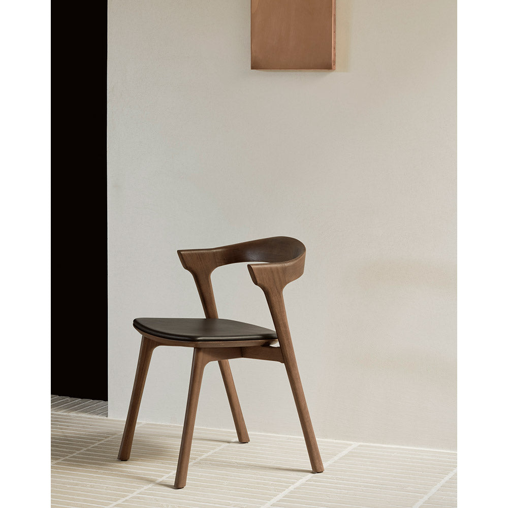 Bok Dining Chair - Black Leather, Brown Teak