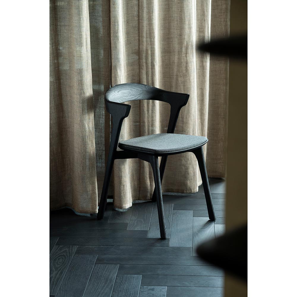 Bok Dining Chair - Soft Black Fabric, Black Oak