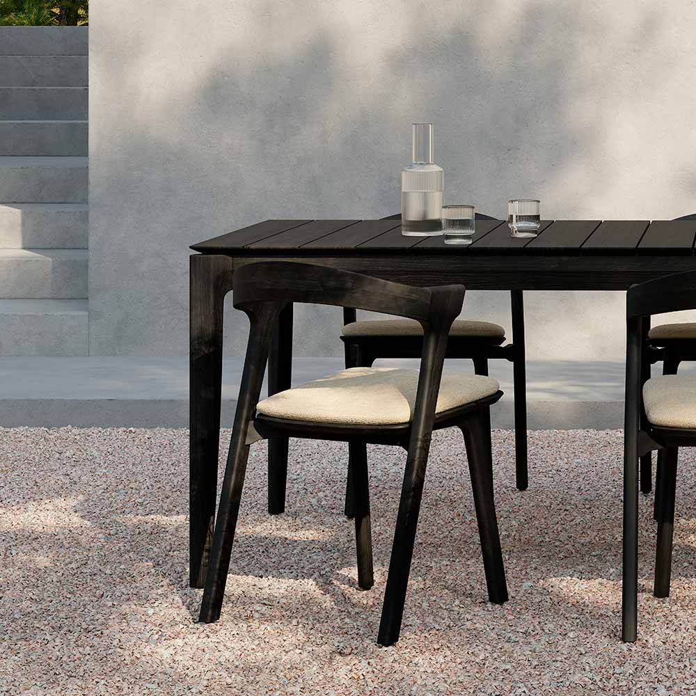 Bok Outdoor Dining Chair - Black Teak, Natural Cushion