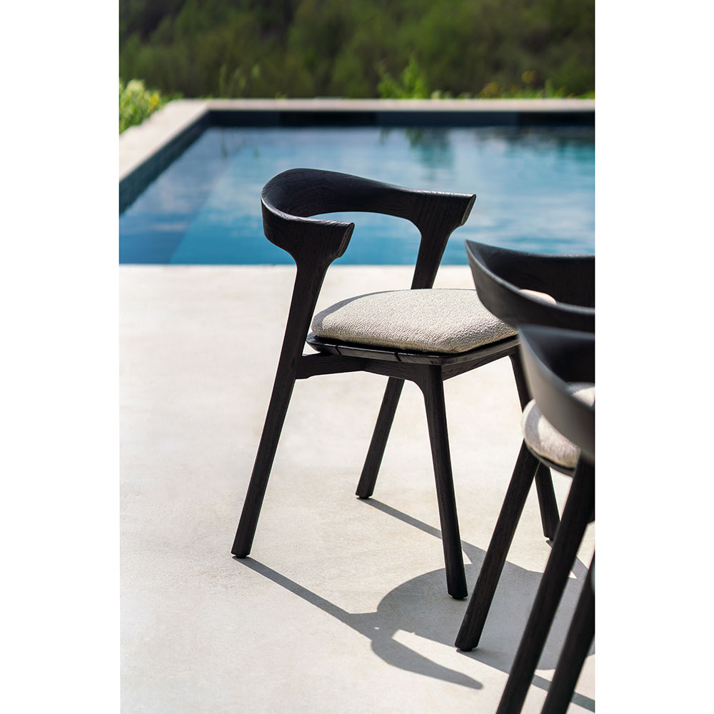 Bok Outdoor Dining Chair - Black Teak, Natural Cushion