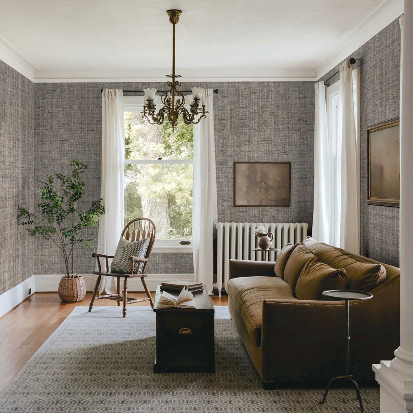 Boxweave Paperweave Wallpaper - Brown and Slate Blue