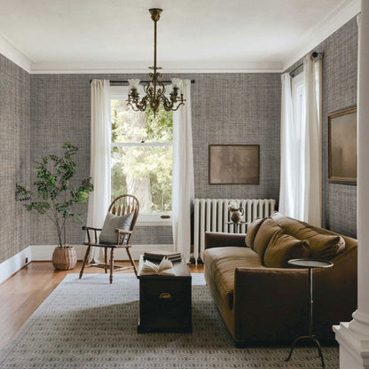 Boxweave Paperweave Wallpaper - Brown and Slate Blue