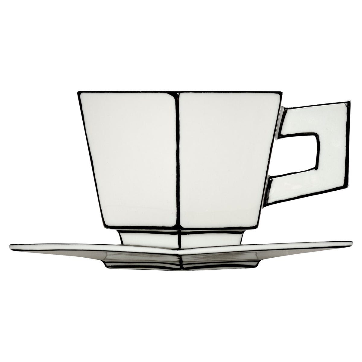 Carte Blanche Black and White Capuccino Cup with Saucer - Set of 4