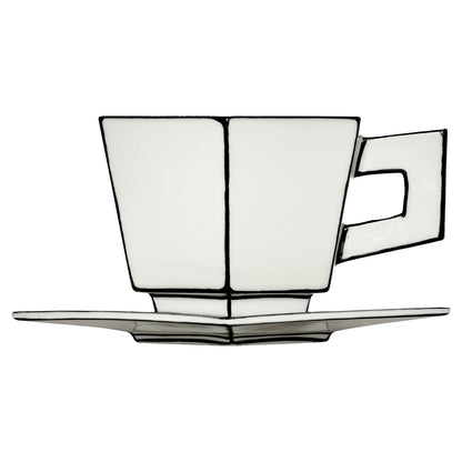 Carte Blanche Black and White Capuccino Cup with Saucer - Set of 4