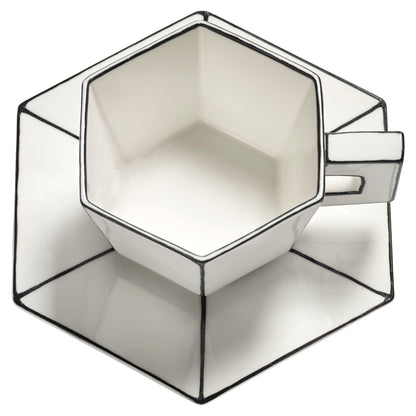 Carte Blanche Black and White Capuccino Cup with Saucer - Set of 4