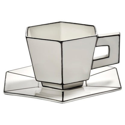 Carte Blanche Black and White Capuccino Cup with Saucer - Set of 4