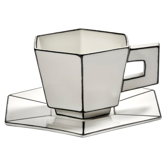 Carte Blanche Black and White Capuccino Cup with Saucer - Set of 4