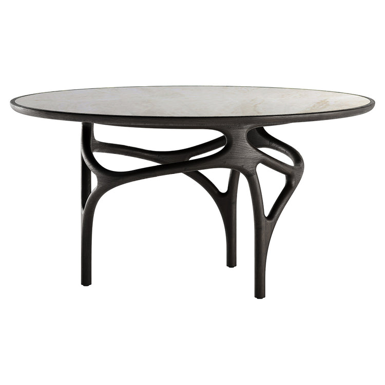 Cena Dining Table - Beige Quartzite Top, Dark Brown Teak Base