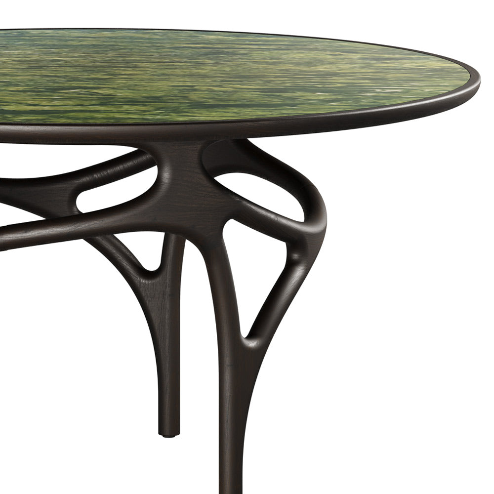 Cena Dining Table - Green Marble Top, Dark Brown Teak Base