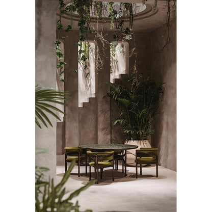 Cena Dining Table - Green Marble Top, Dark Brown Teak Base