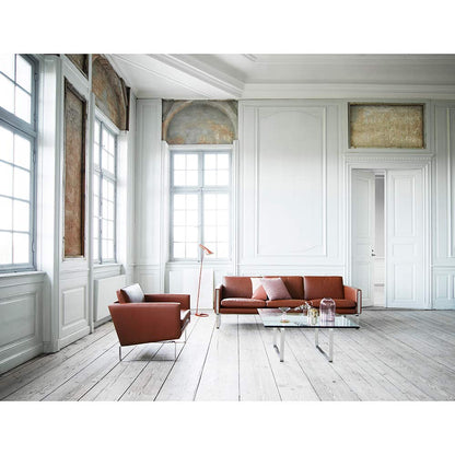 CH103 3 Seater Sofa - Leather, Stainless Steel