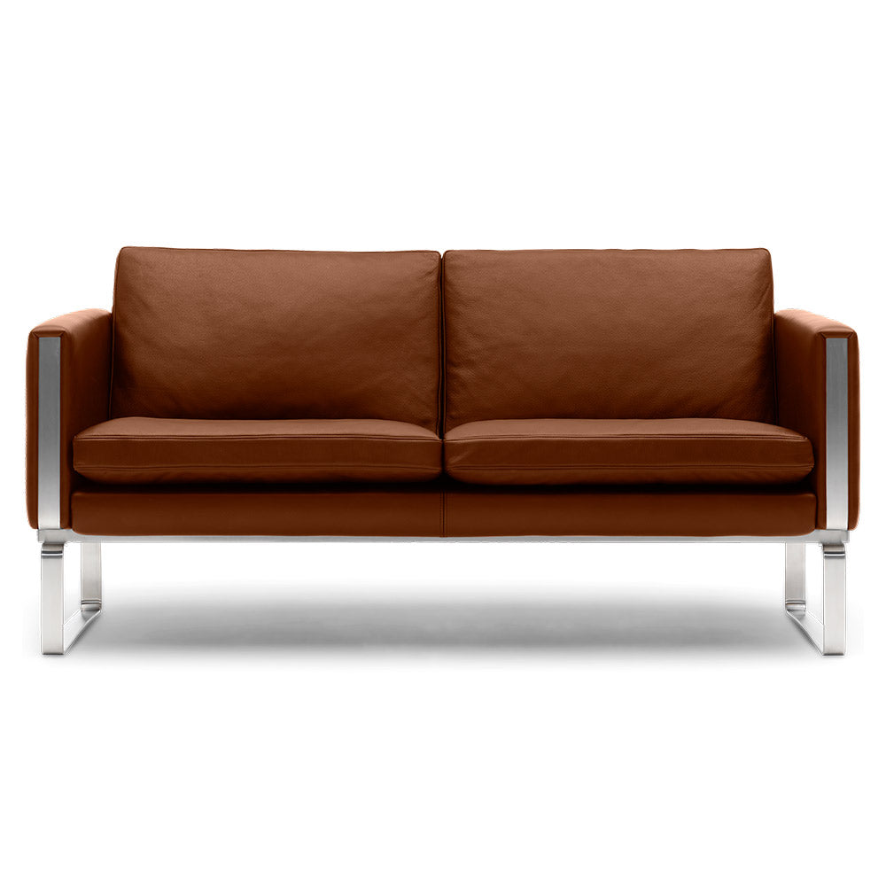 CH102 2 Seater Sofa - Leather, Stainless Steel